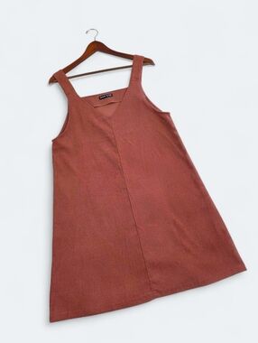 SHEIN Corduroy Solid Overall Dress - Rust/Burnt Orange - Size Medium